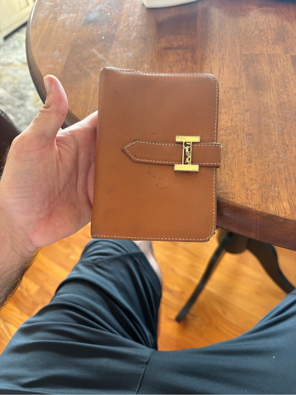 Hermes brown Leather Travel Wallet in Tan with Gold Hardware 1970
